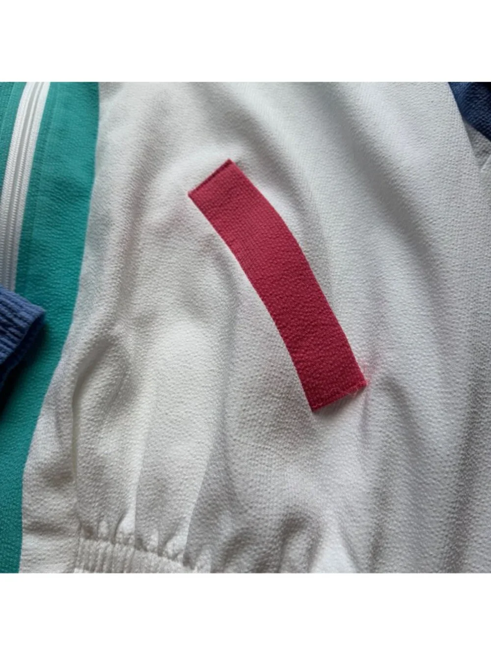 Alfred Dunner Petite 16 Colorblock Zip-Up Jacket Blue White & Pink Made In USA